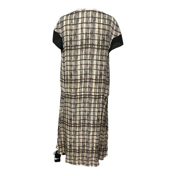 Gary Graham Silk Dress Neutral Red Black Plaid Sheer Lightweight V-Neck MuMu - Picture 8 of 13